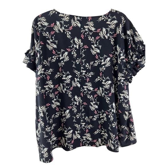 Lane Bryant Ruffle Black Pink Floral Blouse Shirt Top Short Sleeve Size 26 - Picture 4 of 5